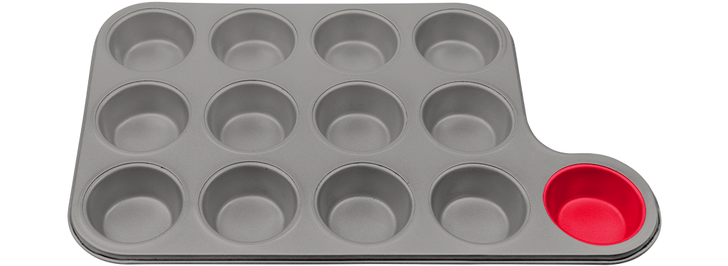 A baking tray with an extra highlighted cup, representing the baker's dozen